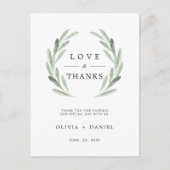 Green Olive Branch Wreath Wedding Danke Foto Postkarte (Vorderseite)