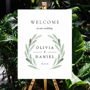 Green Olive Branch Wreath Welcome Wedding Sign Poster