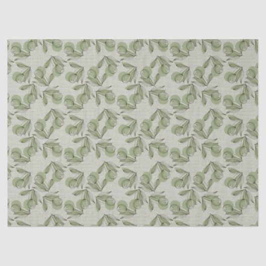 Green Olive & Leaf Pattern On Pastel Green Seidenpapier (Vorderseite)