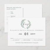 Green Olive Wreath Green Budget Hochzeit RSVP Postkarte (Vorne/Hinten)