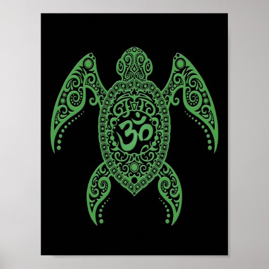 Green Om Sea Turtle auf schwarz Poster (Vorne)