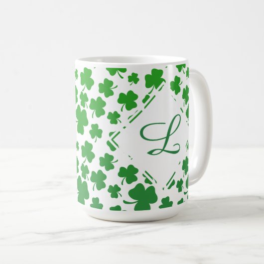 Green Ombre 3-Leaf Clover Kleeblatt Muster Kaffeetasse (VorderseiteRechts)