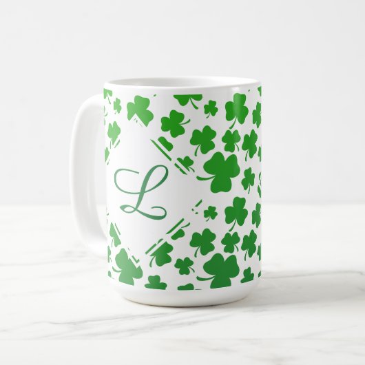 Green Ombre 3-Leaf Clover Kleeblatt Muster Kaffeetasse (Vorderseite Links)