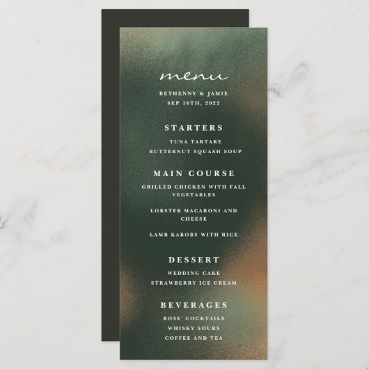 Green Ombre Boho Minimalistisch Wedding Menu (Vorne/Hinten)