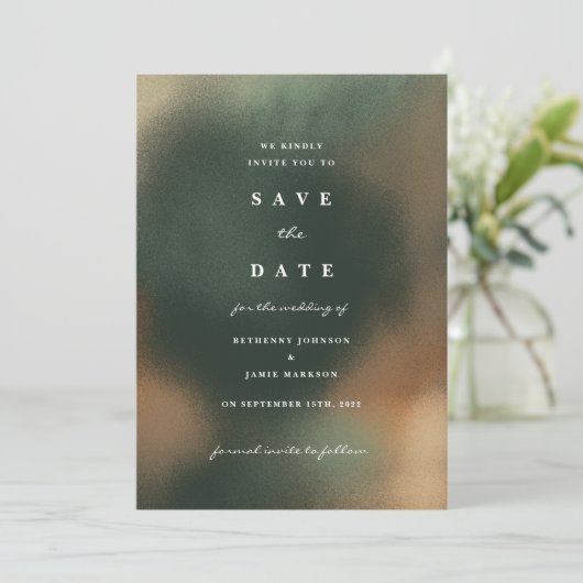 Green Ombre Boho Save the Date Einladung (Stehend Vorderseite)