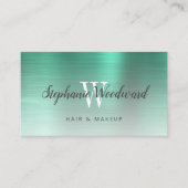 Green Ombre Brushed Metal Monogram Hair Salon Visitenkarte (Vorderseite)