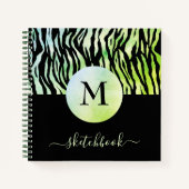 Green Ombre Glam Animal Print Monogram Sketchbook Notizblock (Vorderseite)