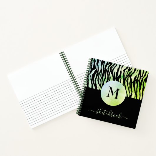Green Ombre Glam Animal Print Monogram Sketchbook Notizblock (Innenseite)
