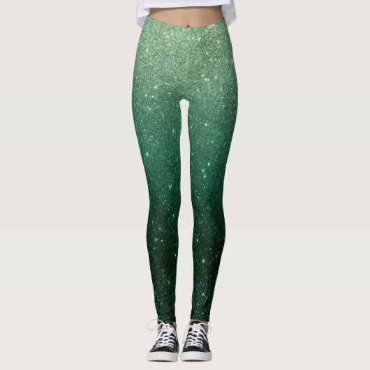 Green Ombre Glitzer Sparkle St. Patrick's Day Leggings (Vorderseite)