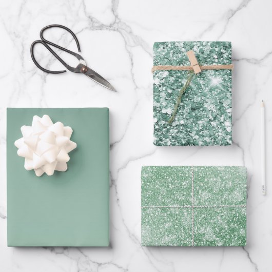Green Ombre Glitzy Glitzer Geschenkpapier Set (Vorderseite)