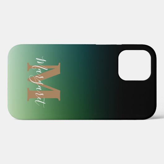 Green Ombre Gold Monogram Case-Mate iPhone Hülle (Rückseite (Horizontal))