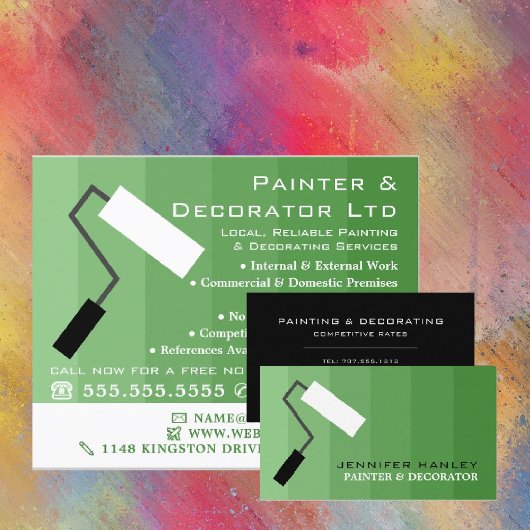 Green Ombre & Paint Roller, Painter & Decorator Visitenkarte