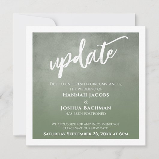 Green Ombre Postponed Wedding Update Card Einladung (Vorderseite)