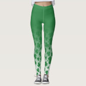 Green Ombre und Green Kleeblatt Muster über Weiß Leggings (Vorderseite)