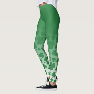 Green Ombre und Green Kleeblatt Muster über Weiß Leggings