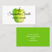 Green Ombre Watercolor Apple School Lehrer Visitenkarte (Vorne/Hinten)