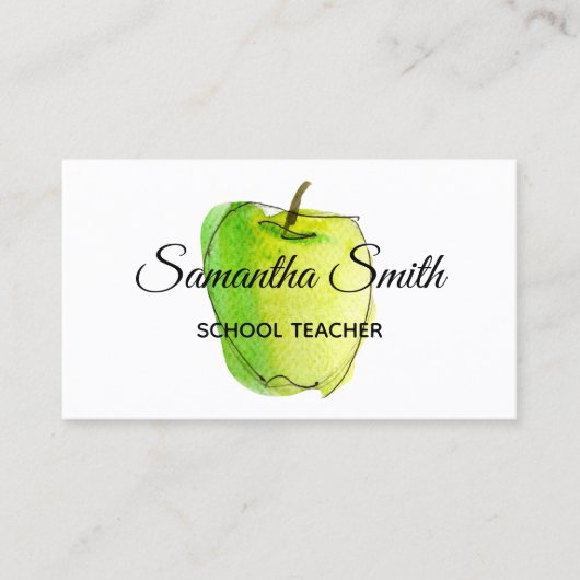 Green Ombre Watercolor Apple School Lehrer Visitenkarte (Vorderseite)