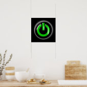 " Green on " Black Power Button Poster (Küche)