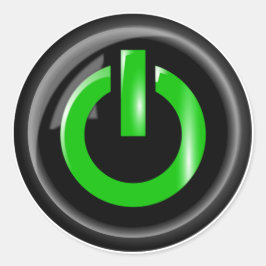 " Green on " Black Power Button Runder Aufkleber