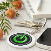 " Green on " Black Power Button Schlüsselanhänger (Vorderseite rechts)