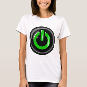 " Green on " Black Power Button T-Shirt