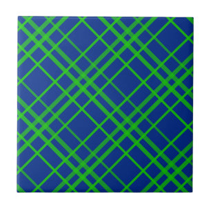 Green on Blue Tartan Kariertes Muster Fliese