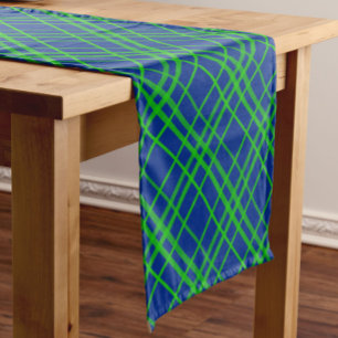 Green on Blue Tartan Kariertes Muster Kurzer Tischläufer
