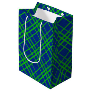 Green on Blue Tartan Kariertes Muster Mittlere Geschenktüte
