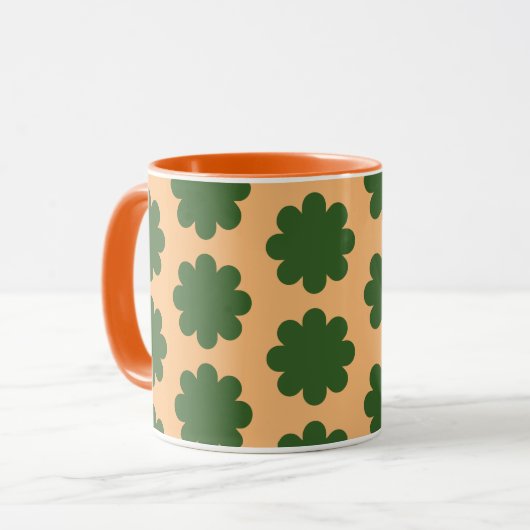 Green on Peach Retro Blume Art Tasse Cup (Vorderseite Links)