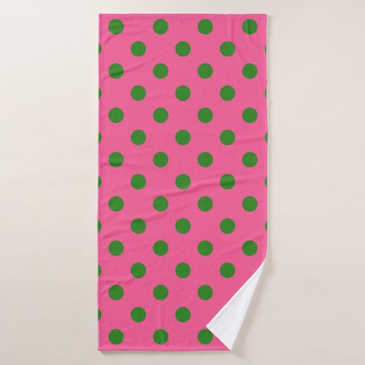 Green on Pink Polka Dots Design Badehandtuch (Badehandtuch)