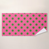 Green on Pink Polka Dots Design Badehandtuch (Badehandtuch)