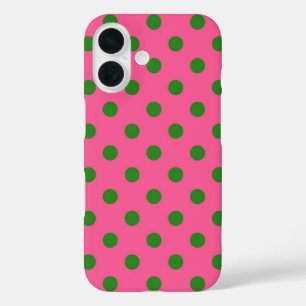 Green on Pink Polka Dots Design iPhone 16 Hülle