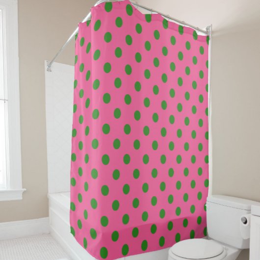 Green on Pink Polka Dots Design Duschvorhang