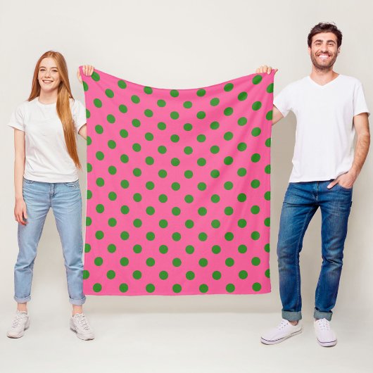 Green on Pink Polka Dots Design Fleecedecke