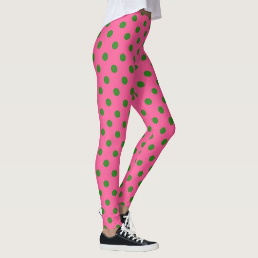 Green on Pink Polka Dots Design Leggings