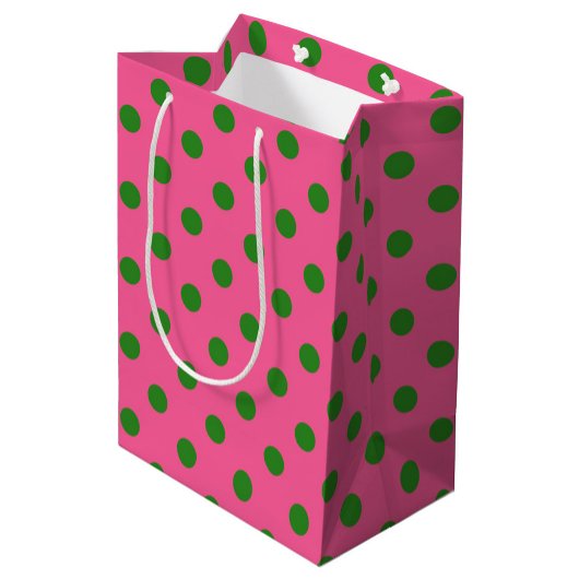 Green on Pink Polka Dots Design Mittlere Geschenktüte