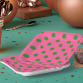 Green on Pink Polka Dots Design Pappteller