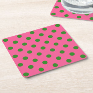 Green on Pink Polka Dots Design Rechteckiger Pappuntersetzer