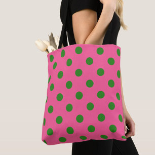 Green on Pink Polka Dots Design Tasche