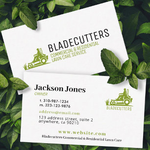 Green on White Rascare + Mowing Business Cards Visitenkarte