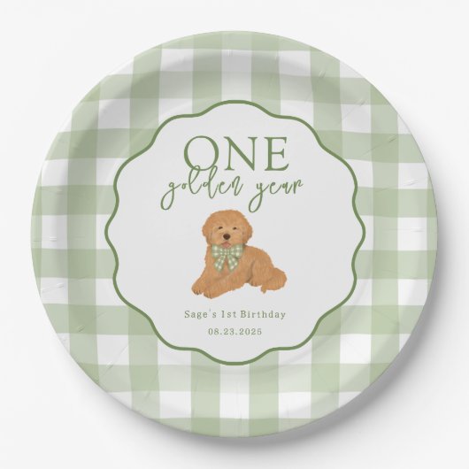 Green One Golden Year Goldendoodle 1st Birthday Pappteller (Vorderseite)