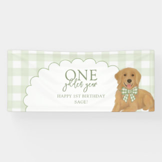 Green One Golden Year Retriever Puppy 1st Birthday Banner