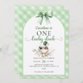 Green One Lucky Duck 1. Geburtstag Einladung (Vorne/Hinten)