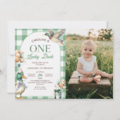 Green One Lucky Duck 1. Geburtstag Foto Einladung (Vorderseite)