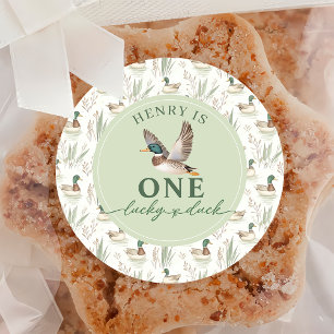 Green One Lucky Duck 1. Geburtstagsticker Runder Aufkleber