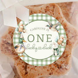 Green One Lucky Duck Balloon 1. Geburtstagsticker Runder Aufkleber