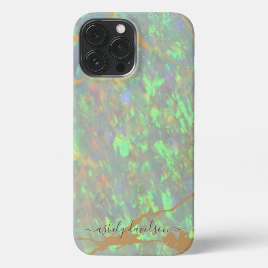 Green Opal Gold Marble Modern Glam iPhone Case Hülle (Rückseite)