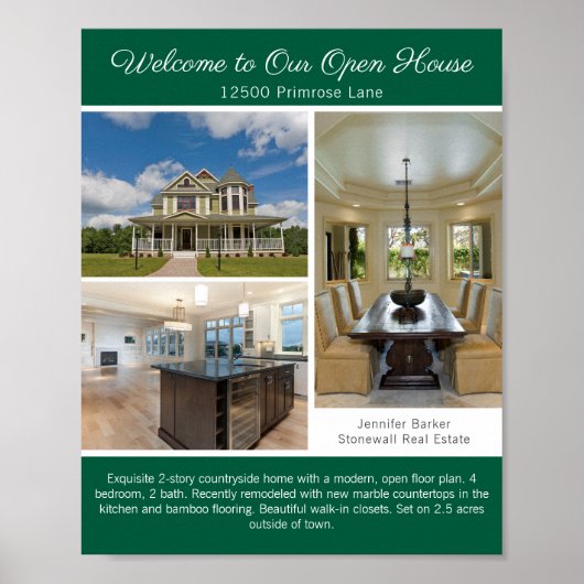 Green Open House Welcome Real Estate Photo Poster (Vorne)