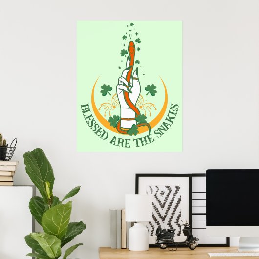 Green & Orangall All Snakes Day Kleeblatt Schlange Poster (Heimbüro)