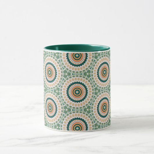 Green Orange And Blue Boho Chic Circle Pattern Tasse (Zentrum)
